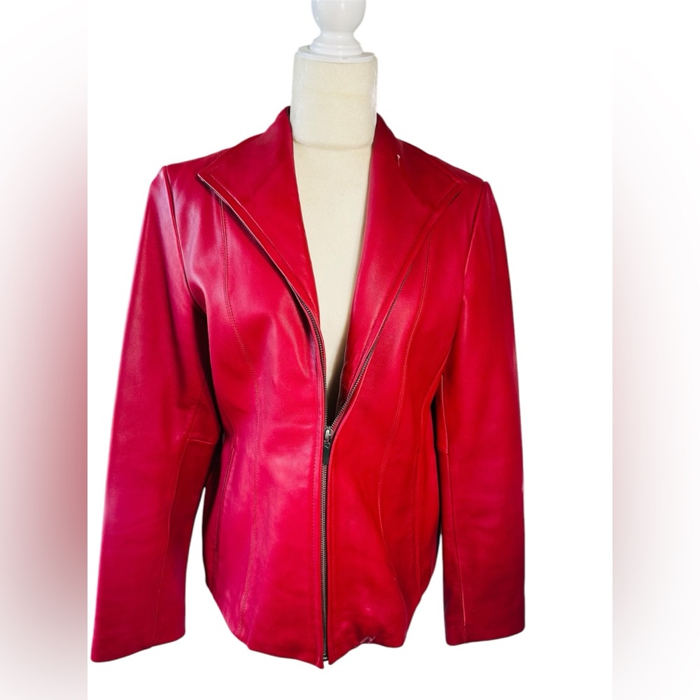 Nine West Jacket Leather Burgundy Red 100% genuine leather jacket size M Zip Up